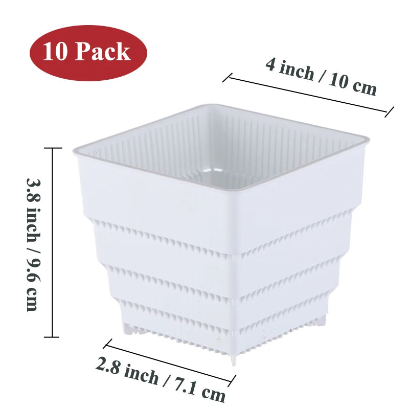 Meshpot Square Succulents Planter Pots With Tray Set,Nursery Pot Cactus Plant Pot Garden Plastic Pot Multi Size