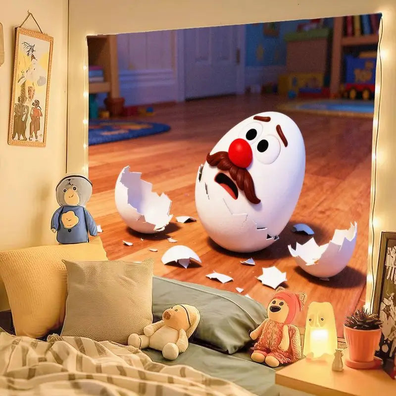 1PC Puss in Boots Humpty Dumpty Funny Cracked Egg Tapestry Modern Polyester Wall Art Living Room Bedroom Dorm Decor Gift for Mov