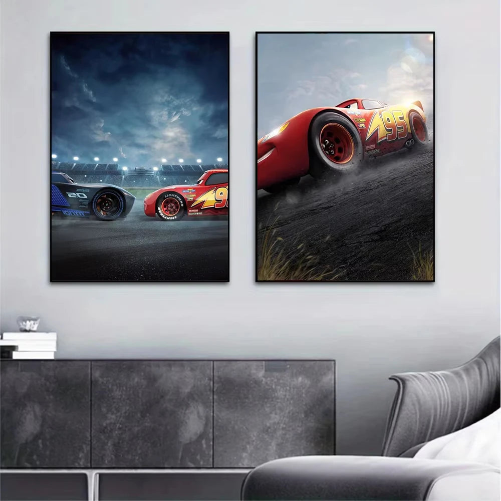 MINISO Kids Cartoon Speed Car Disney Home Living Room Bedroom Decorative Wall Art Anime Posters Mural Wall Art Canvas HD Prints