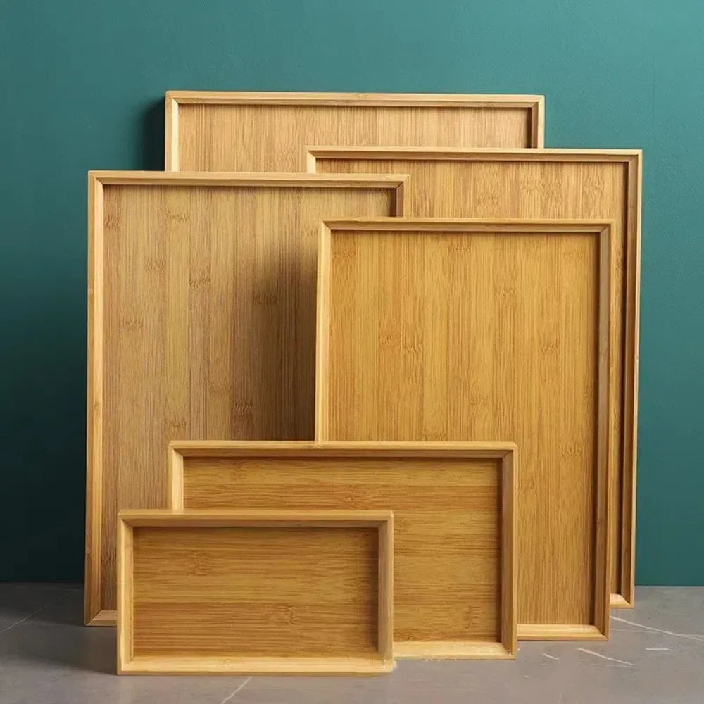 Rectangular Bamboo Tray Solid Color Household Dinner Plates Kitchen Accessories Wooden Fruit Snack Plates