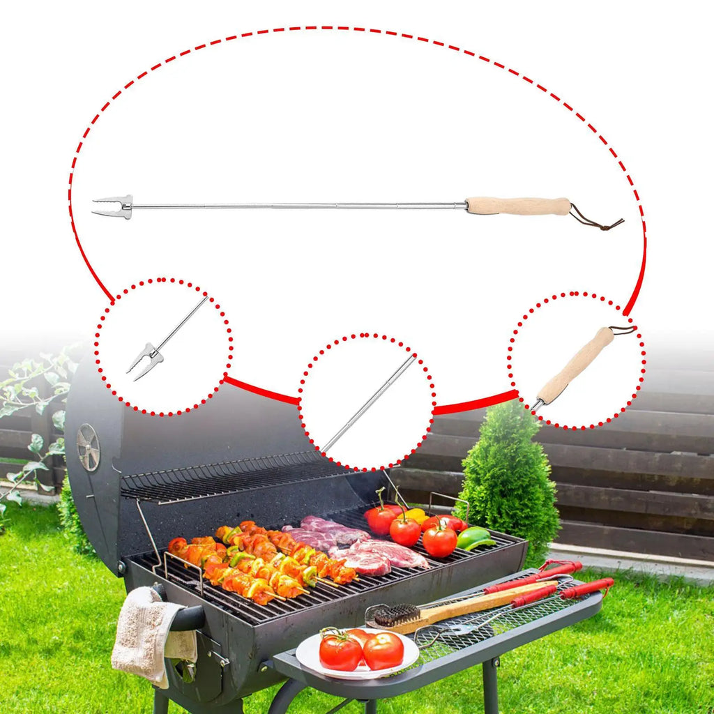 Hot Dog Roasting Fork BBQ Fork Extendable for Campfire for Fire Stainless Steel Wooden Handle 32 inch Skewer