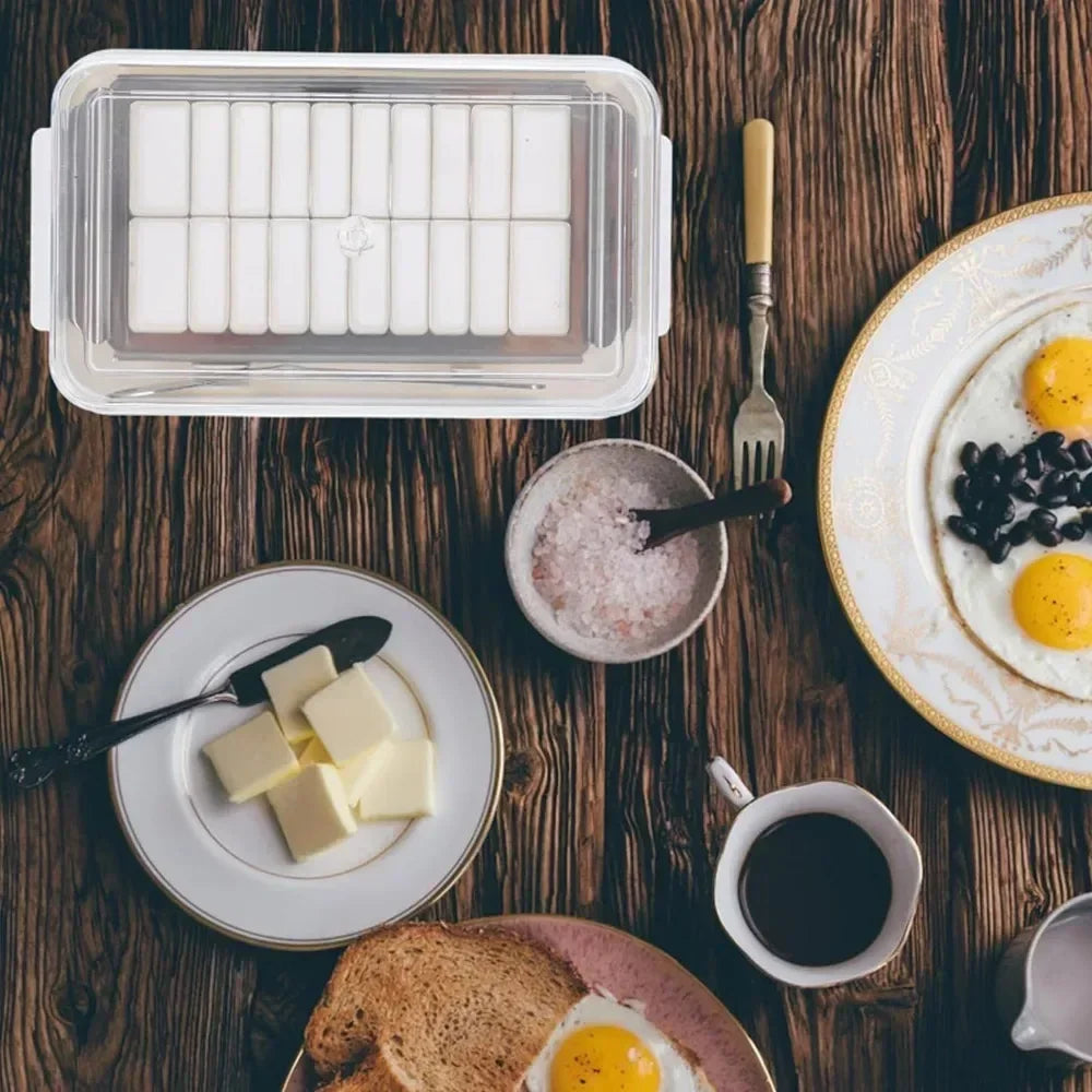 Butter Storage Box 2-in-1 Butter Dish with Clear Lid and Cutter Slicer Cutter Box Airtight Rectangular Butter Storage