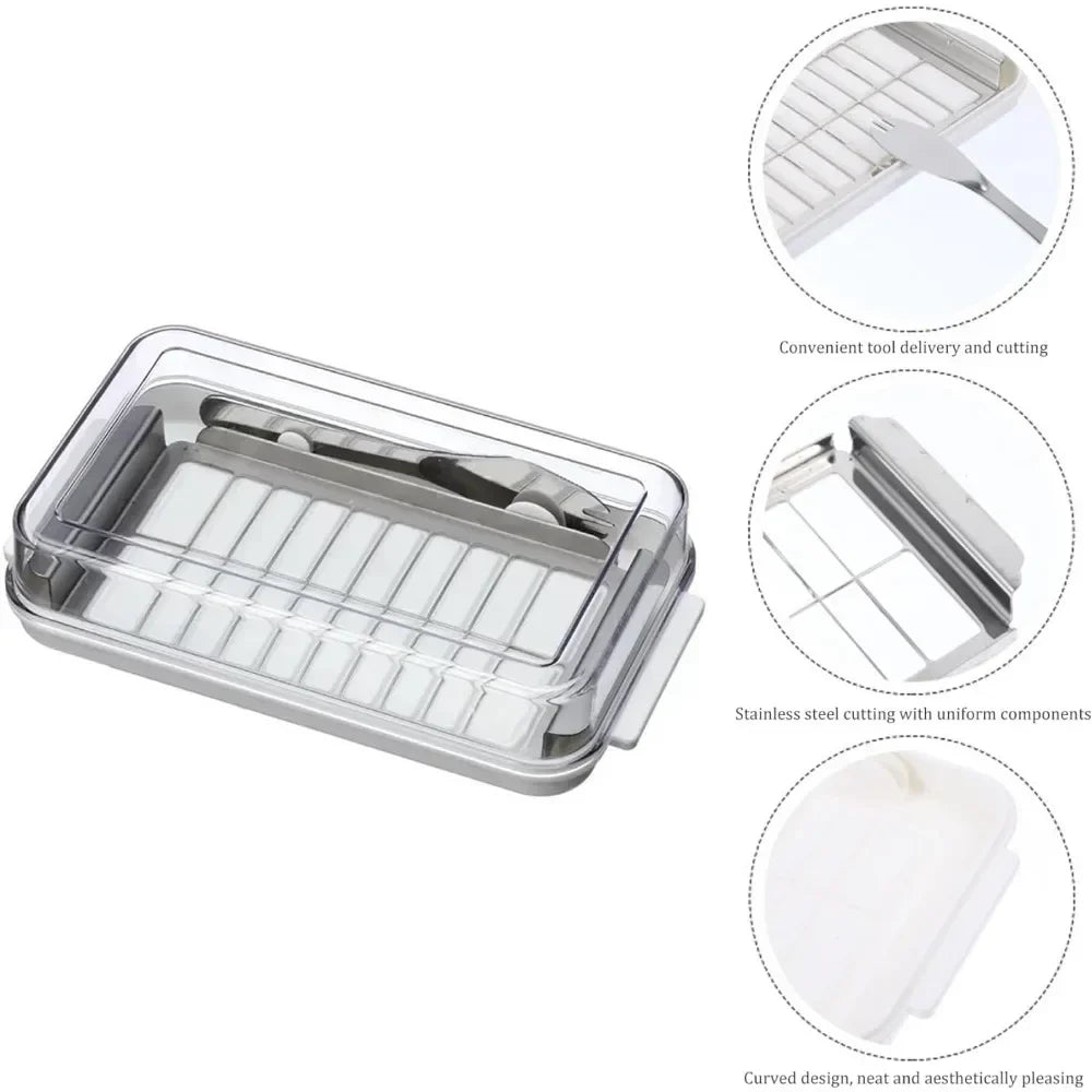 Butter Storage Box 2-in-1 Butter Dish with Clear Lid and Cutter Slicer Cutter Box Airtight Rectangular Butter Storage