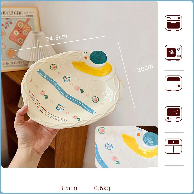 Korean Style Vegetable Plate Househole Underglaze Colored Ceramic Fruit Plate Fish Dish Vinger Dish Kitchen Tableware Set