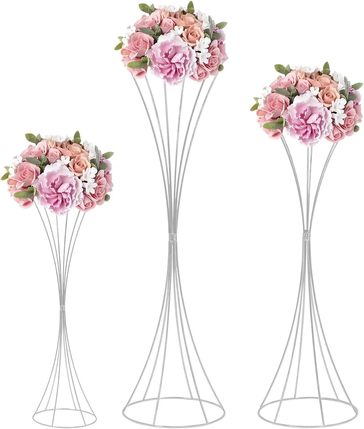 3 Pcs Tabletop Wedding Flower Vase, Metal Decorative Centerpiece, Artificial Flower