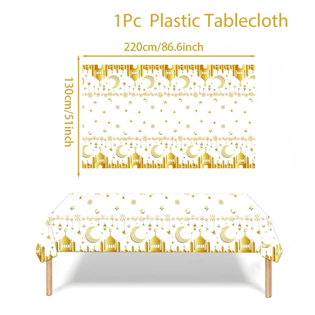 Eid Mubarak Tablecloths Ramadan Decoration for Home 2025 Islamic Muslim Party Decor Ramadan Tableware Supplies Eid Al Adha Gift