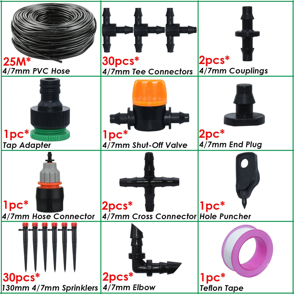 KESLA 1/4'' Hose Garden Micro Drip Irrigation Automatic Watering System Kit 13CM Sprinkler for Pot Flowers Vegetables Greenhouse