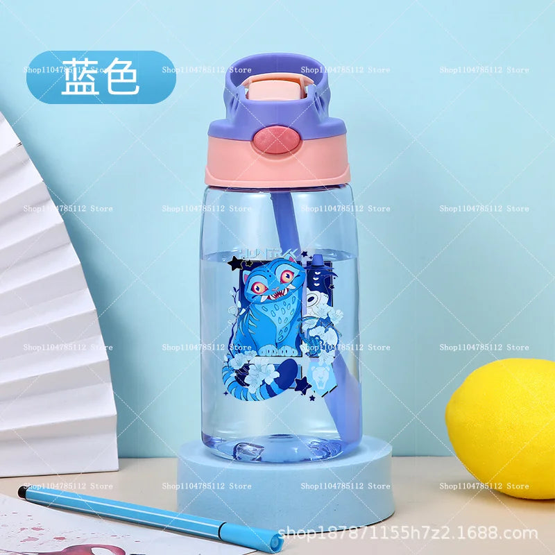 KPop Demon Hunters Drinking Glass Large Capacity Portable Plastic Mug Kids Cartoon Cute Sports Straw Drinking Cup Water Bottle