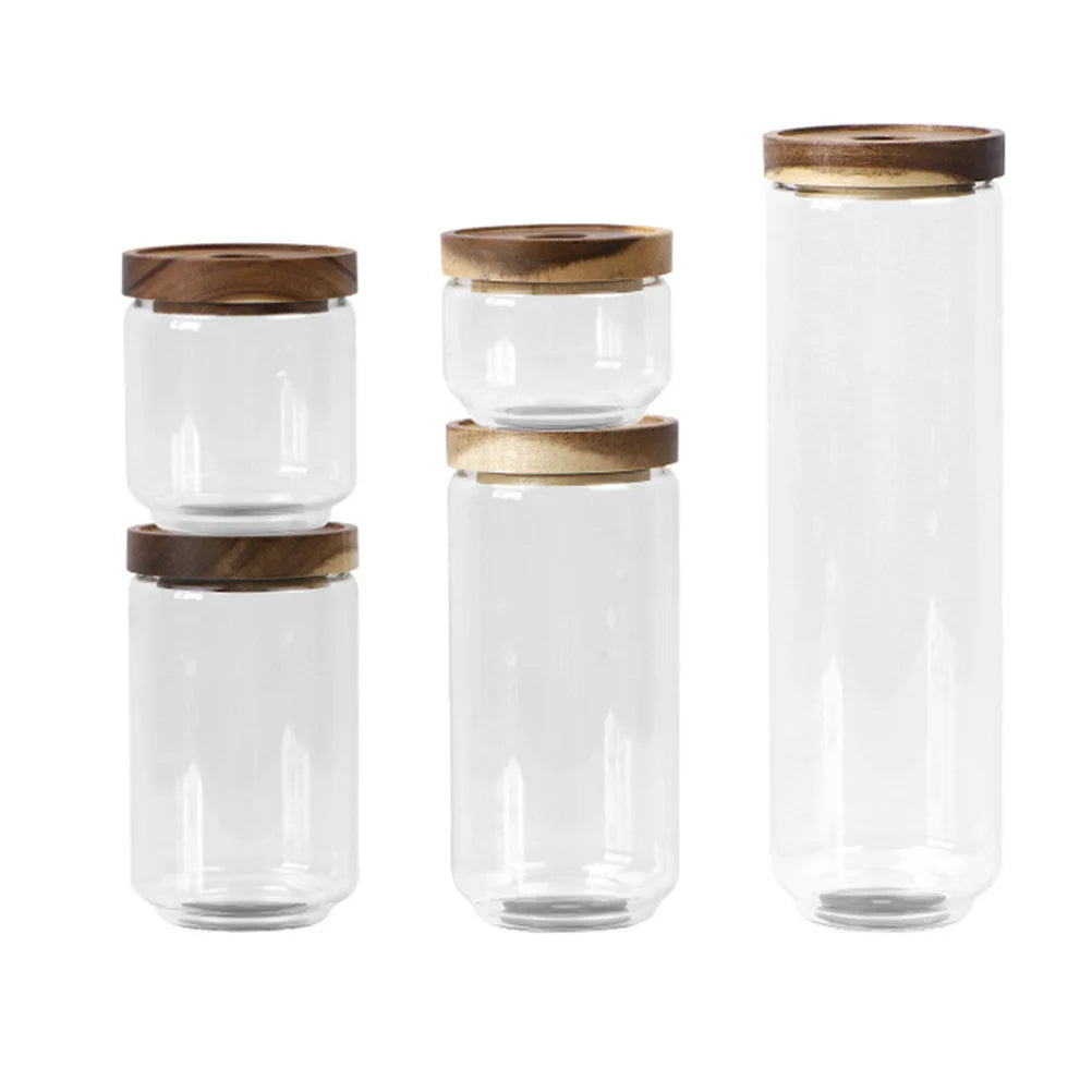 1000Ml Glass Tea Cans Heat Resistant Transparent Storage Jar Wooden Lid Sealed Container For Coffee Beans Biscuits Spices Food
