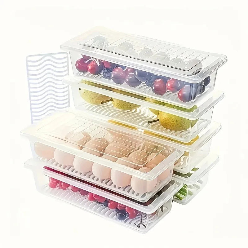 Airtight Food Storage Containers Set - Refrigerator Safe, Stackable, Detachable Drain Tray for Fresh Seafood, Fruits, Vegetables