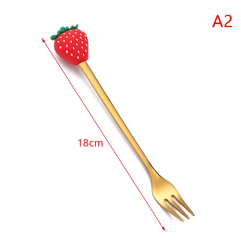 Cartoon Small Spoon Stainless Steel Fork Cartoon Macaron Dessert Spoons Fruit Kids Set Kitchen Accessories
