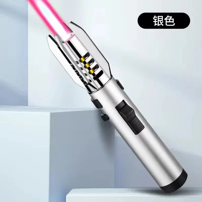 Metal Lightsaber Style Gas Lighter Powerful Red Flame Turbine Jet Torch Outdoor Compass Windproof Lighter BBQ Welding Cigar Tool