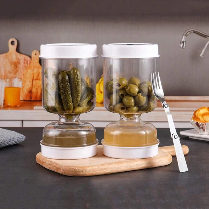 Pickles Jar With Forks Dry Wet Dispenser Pickle Olives Hourglass Cucumber Container Airtight Lids Kitchen Juice Separator Tool