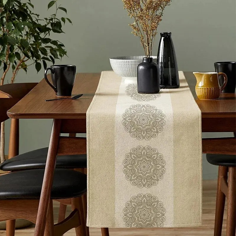 1pc Floral Print Mandala Pattern Table Runner, Boho Polyester Table Runner For Dining Room Cottagecore Polyester Table Liner