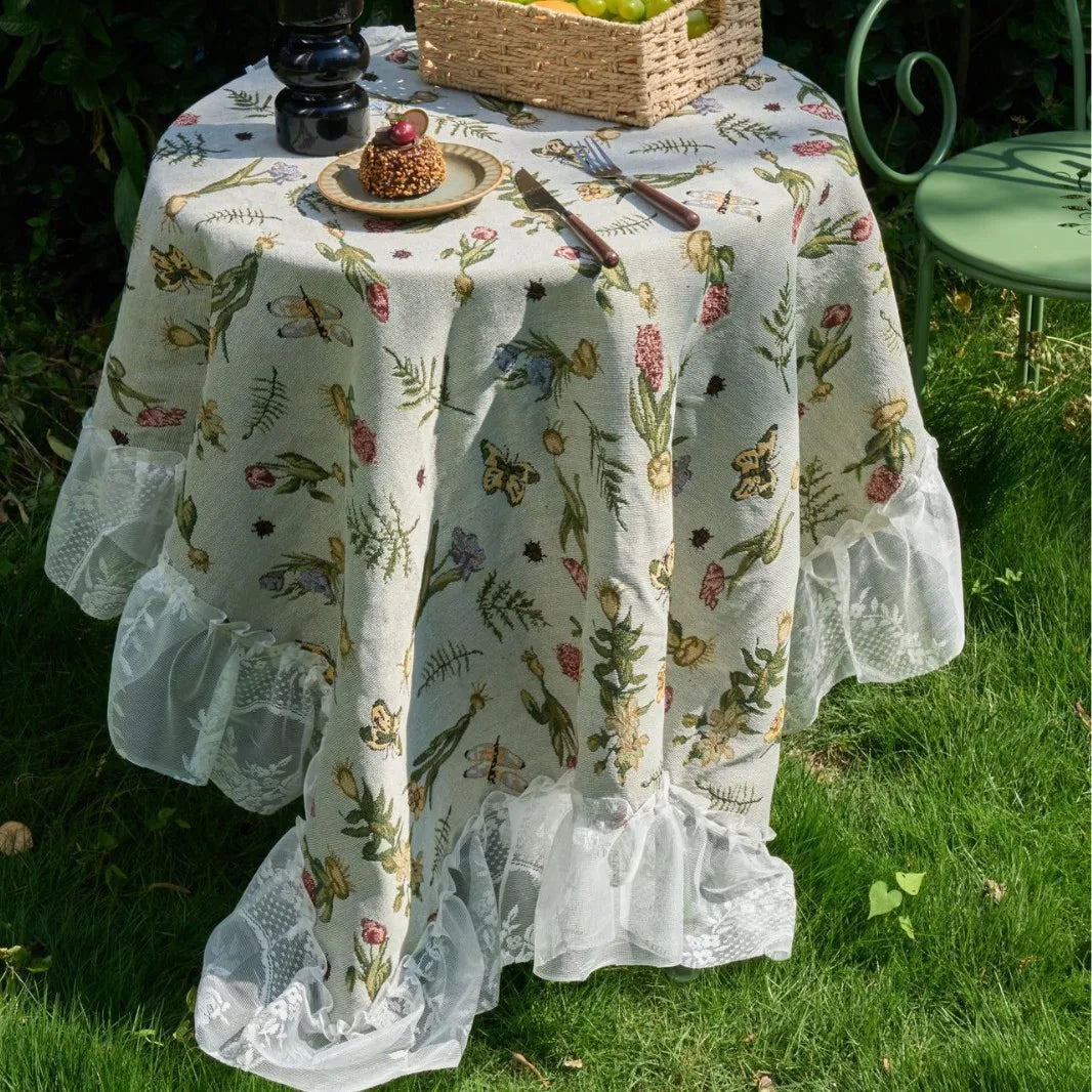 Floral Tablecloth with Lace Trim Flower Jacquard Rectangular Dinner Table Cover,for Kitchen Dinning Tabletop,Home Parties Decor