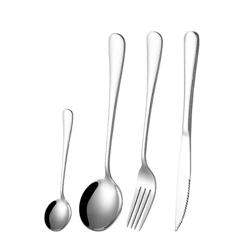 4Pcs/Set Stainless Steel Tableware Set Flatware Thicken Metal Fork Knife Spoon Set for Kitchen Dinner Supply