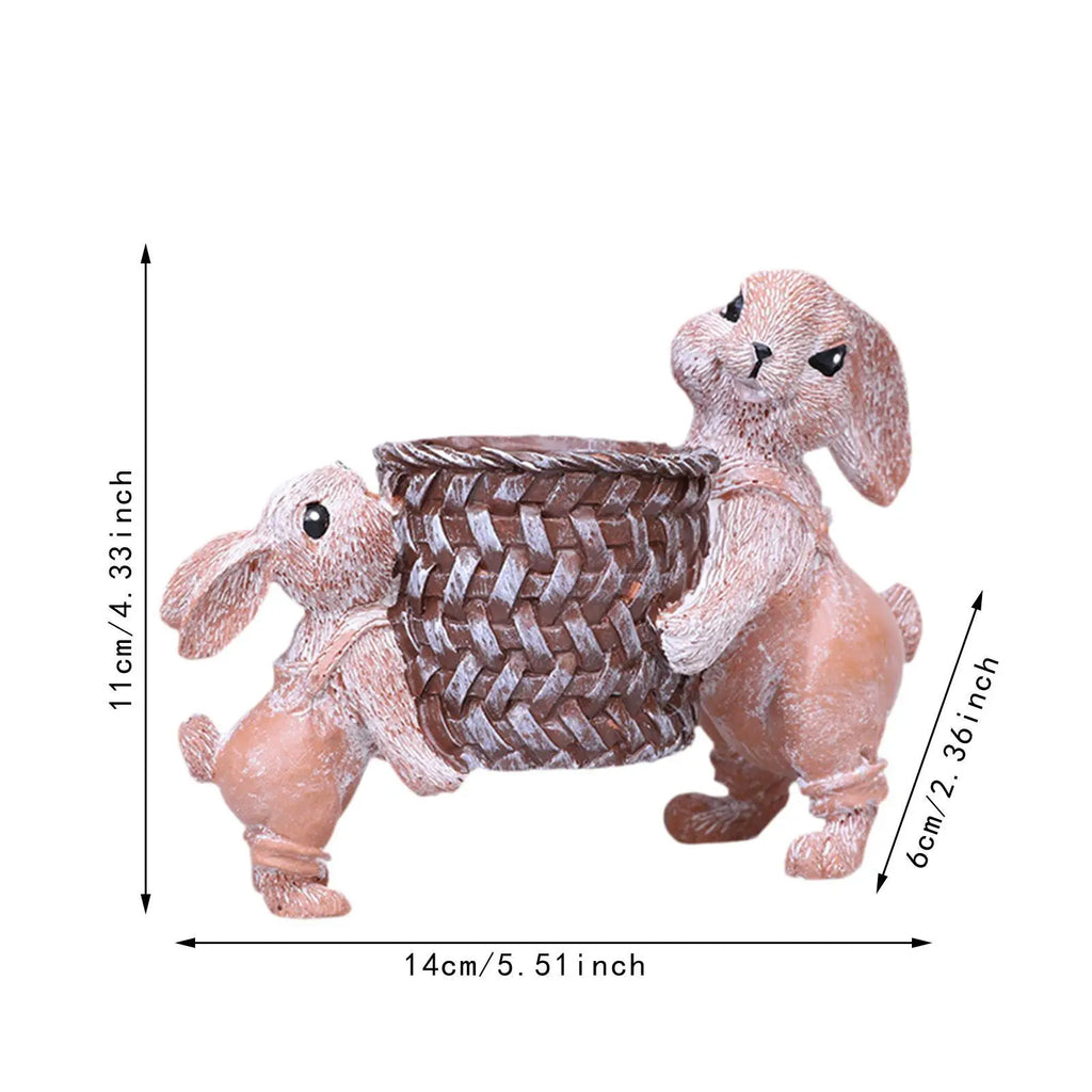 Easter Basket Table Ornament Planter Bunny Figurine for Flowerbed Home Yard