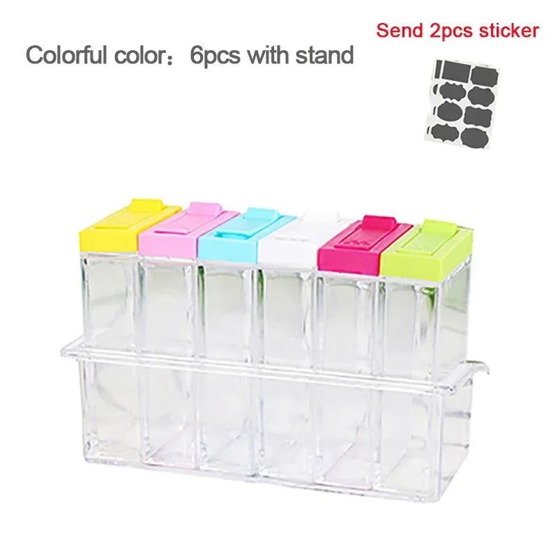 Transparent Spice Jar Set Salt and Pepper Seasoning Bottle Colorful Lid Kitchen Condiment Cruet Storage Container  Spice Rack
