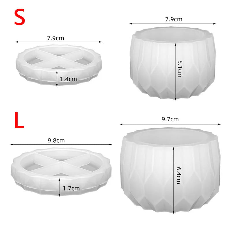 1 Set Silicone Planter Molds For Concrete Flower Pot And Saucer DIY Diamond Shaped Faceted Vase Silicone Molds Garden Decoration