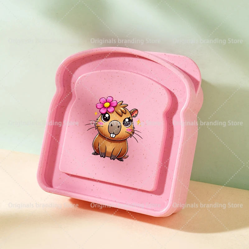 Capybara Portable Lunch Box Sandwich Silicone Toast Shaped Bento Box with Lid Office School Outdoor Lunch Food Container Gift