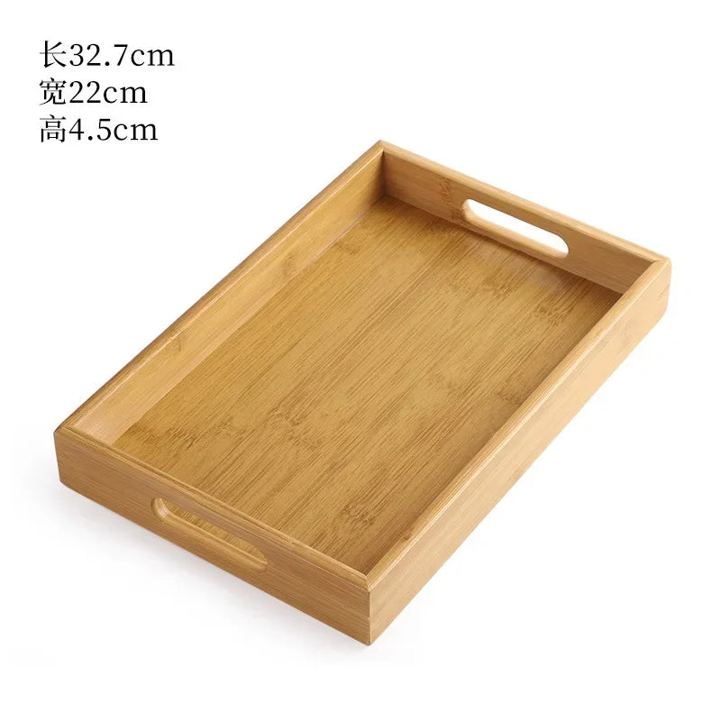 Wooden Bamboo Tray - Rectangular Serving Platter for Home & BBQ | Portable Tray for Bread & Pastries | Eco-Friendly Dining Plate