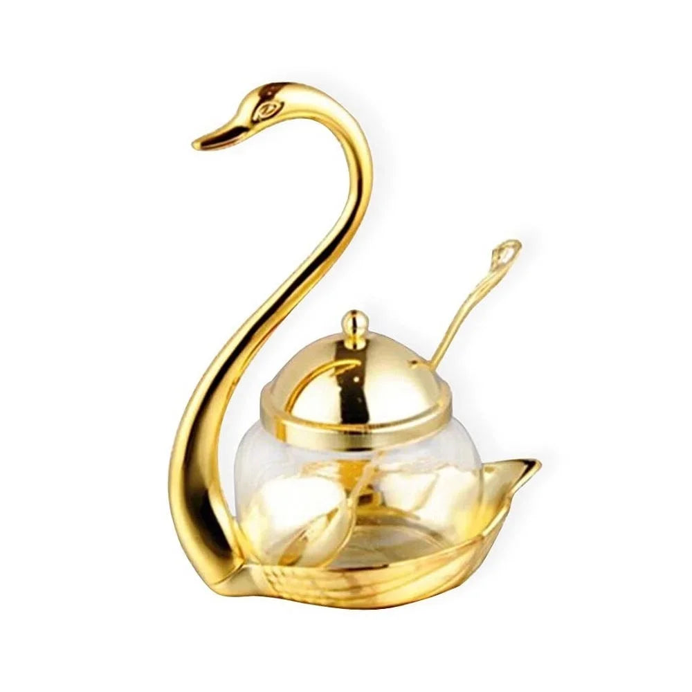 Creative Swan Aluminum Condiment Pot Set Seasoning Container alloy Spice Glass Jar Salt Sugar Bowl Pepper Coffee Organizer
