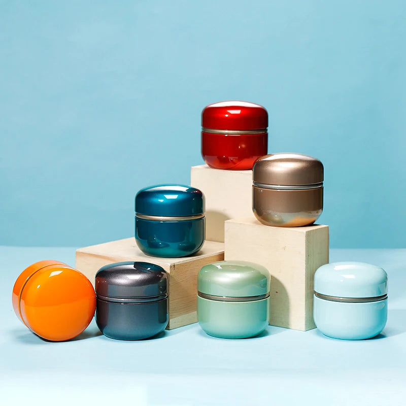 50g Electroplated Tinplate Tea Storage Tin - Airtight Metal Canister for Coffee/Candy/Spices,Refillable Empty Container with Lid