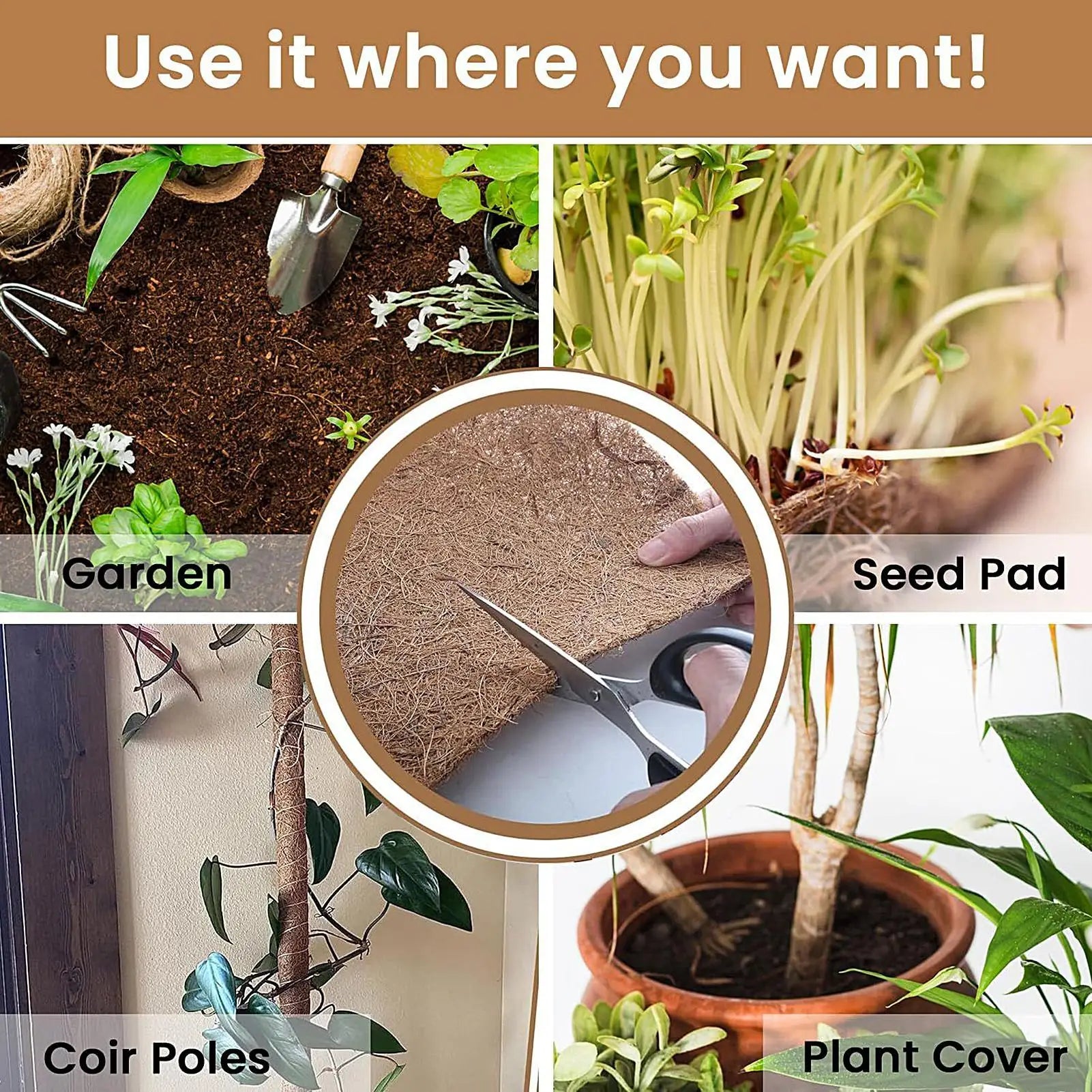 Planter Liner Garden Coco Fiber Plant Pot Filler Reusable Basket Liners Roll Drainage Pad For Garden Decoration Window Box