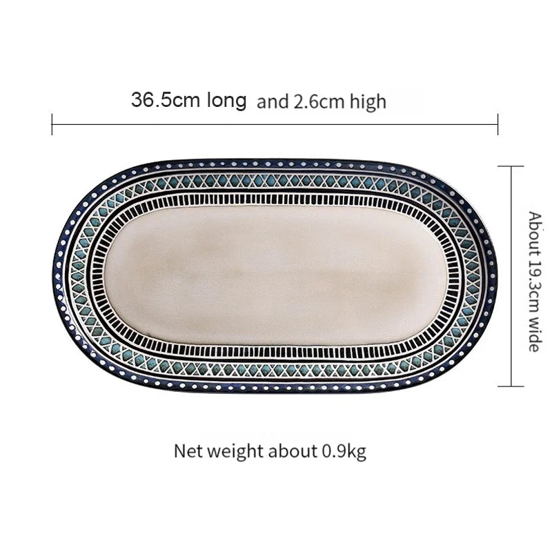 Moroccan Ceramic Tableware Set Bohemian plate set dinnerware Porcelain Round Bowl Oval Plate and mug