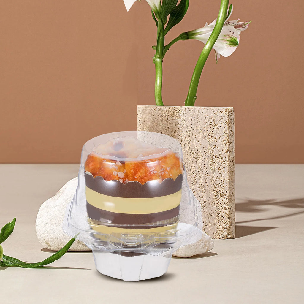 50Pcs Individual Cupcake Containers Clear Plastic Dome Lid Stackable Boxes Cake Carrier for Weddings Parties Events