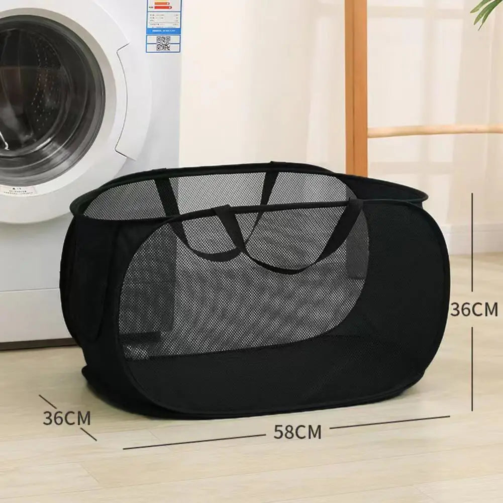 Foldable Laundry Basket with Handle Cloth Mesh Dirty Clothes Hamper Storage Basket Toy Storage Laundry Organizers Storage Pouch
