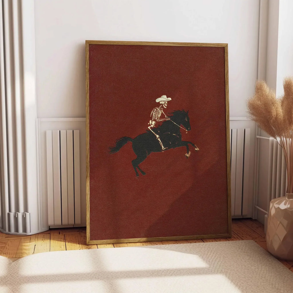 Skeleton Cowboy Illustration Bucking Bronco Print Gothic Wall Decor Horse Poster Quirky Art Western Poster Retro Rodeo Art Cowgi