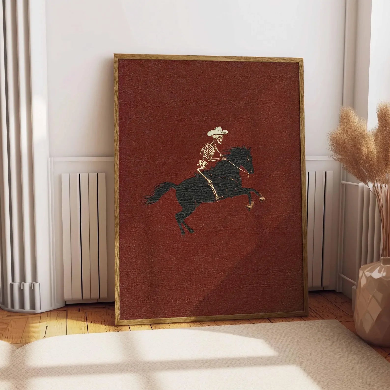 Skeleton Cowboy Illustration Bucking Bronco Print Gothic Wall Decor Horse Poster Quirky Art Western Poster Retro Rodeo Art Cowgi