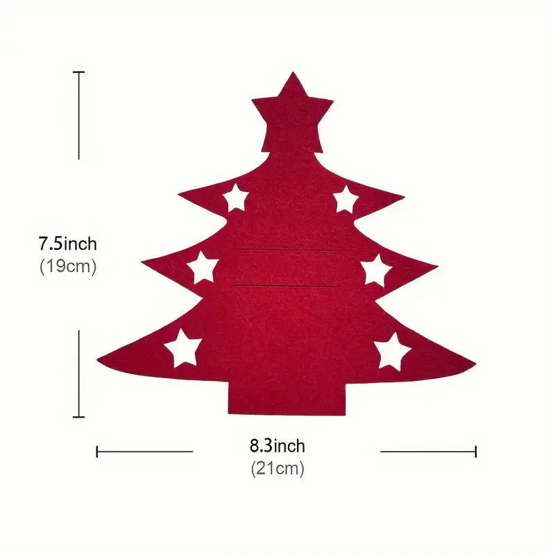 12pcs Christmas Tree Placemats Felt Fork and Spoon Bag Set Suitable for Christmas and Other Holiday Party Table Decoration