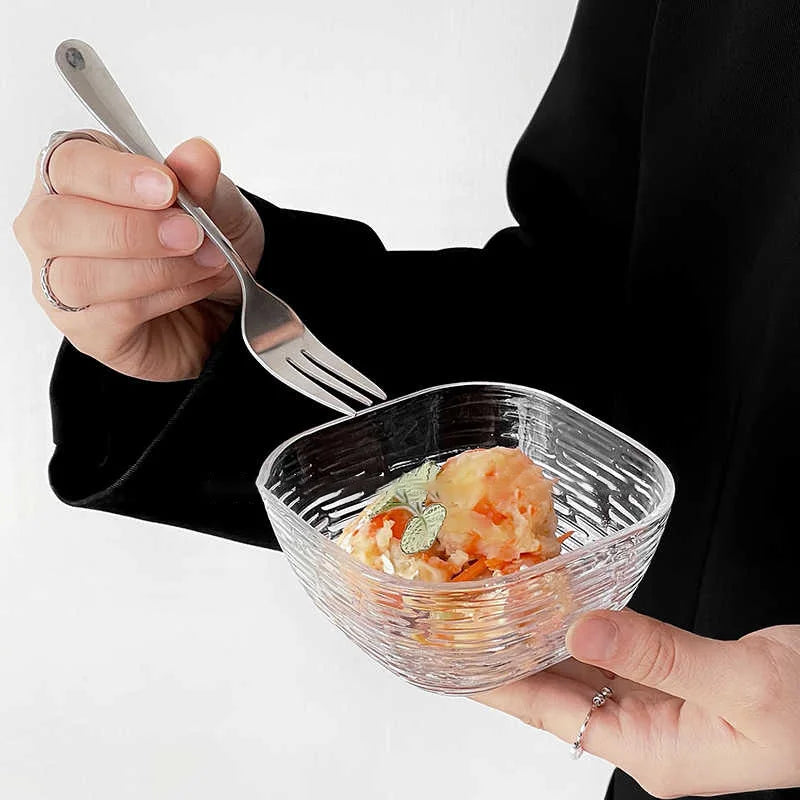 Transparent Glass Bowl Household Square Dessert Bowls Small Fruit Salad Bowl Tableware Breakfast Bowl 10.2cm