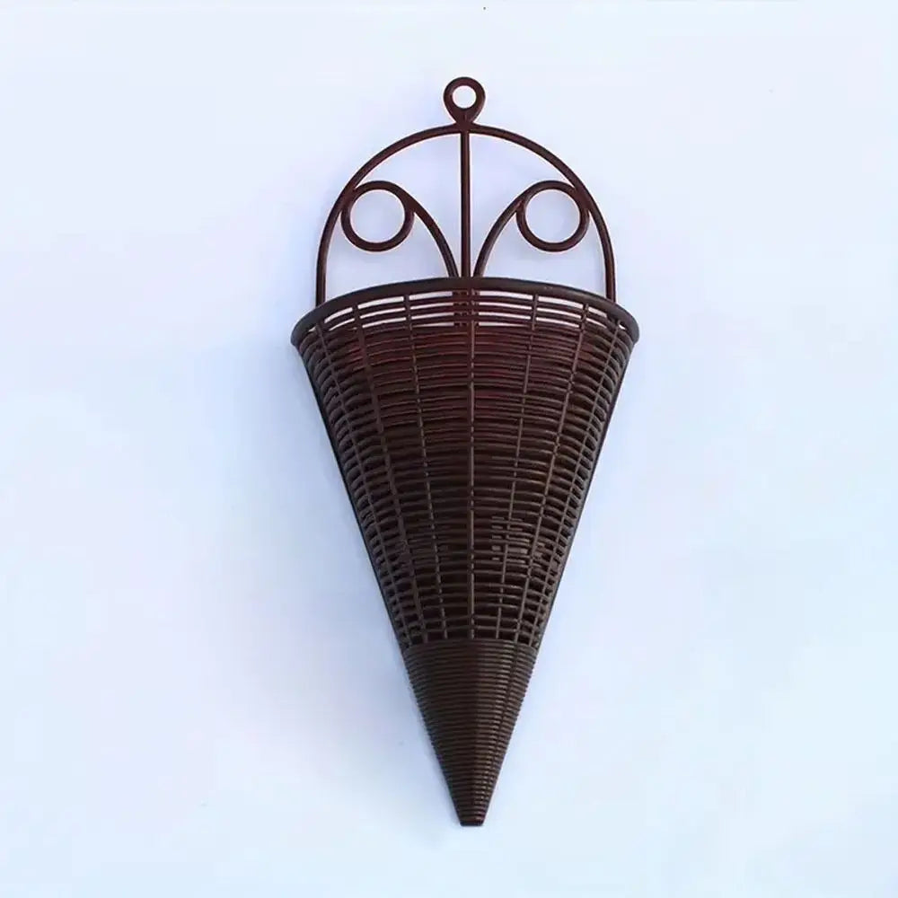 Home Decoration Hanging Flower Basket Plastic Durable Flower Arrangement Container Fan-shaped Pattern Art Rattan Wall Hanging