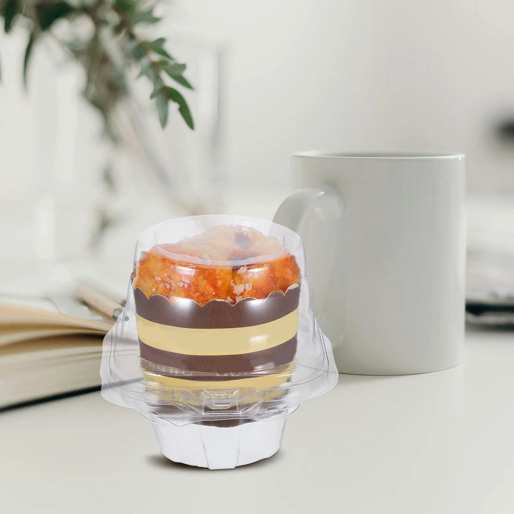 50Pcs Individual Cupcake Containers Clear Plastic Dome Lid Stackable Boxes Cake Carrier for Weddings Parties Events