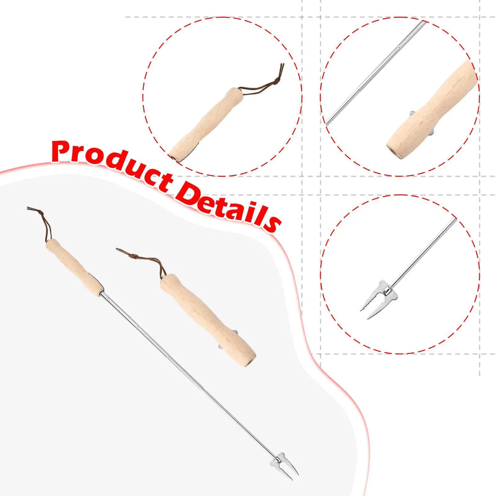 Hot Dog Roasting Fork BBQ Fork Extendable for Campfire for Fire Stainless Steel Wooden Handle 32 inch Skewer