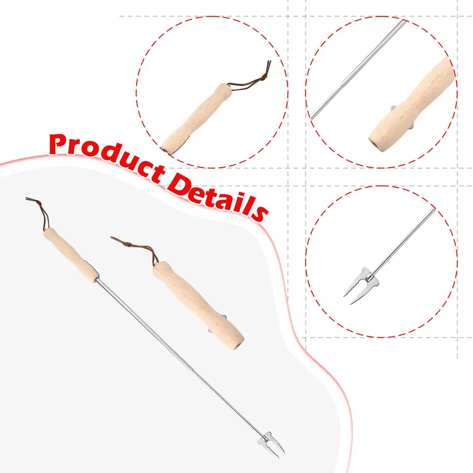 Hot Dog Roasting Fork BBQ Fork Extendable for Campfire for Fire Stainless Steel Wooden Handle 32 inch Skewer