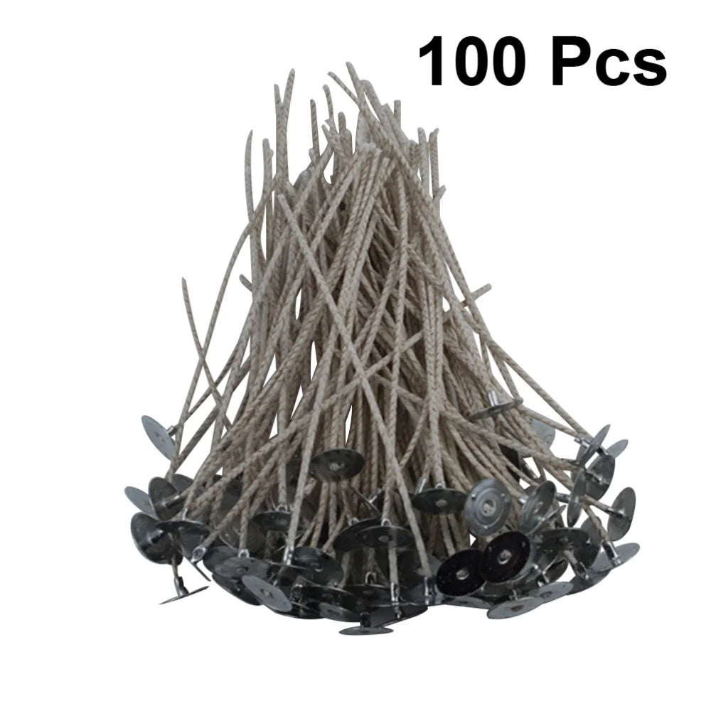 100Pcs Wick With Tabs Wicks Diy Set Soy Wax Pre Waxed Bases Centering Device Making Kit Home Garden Sewing