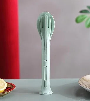 Wheat straw three in one portable children's knife, fork, spoon, family plastic spoon, wheat Western tableware set