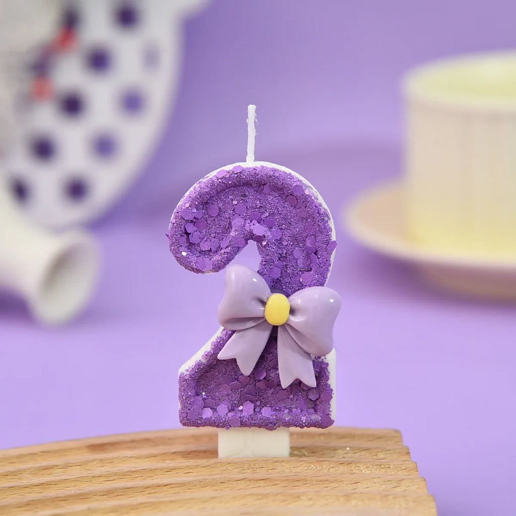 Purple Birthday Candles. Bow Number Candles. Birthday Cake Decoration, First Birthday Party Candles, Princess Butterfly