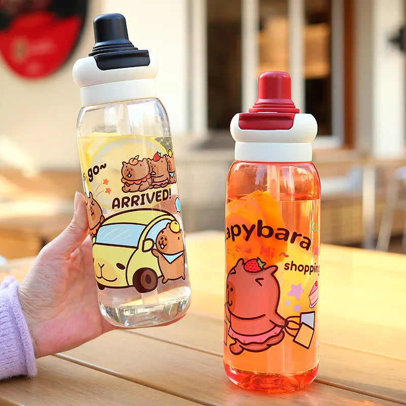 1/2/4PCS Capybara Cartoon 750ml Portable Large-capacity Water Bottle Sports Straw Cups Student Plastic Water Cups Children's Mug