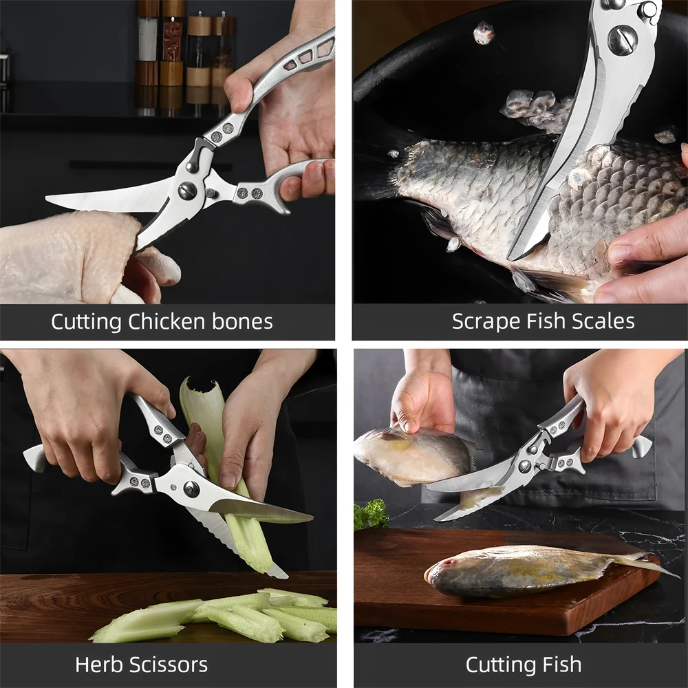 1/2/3/4PCS，Chicken Bone Kitchen Scissors Kitchen Duck Fish Cutter Stainless Steel BBQ Scissors Food Scissors Kitchen Accessories