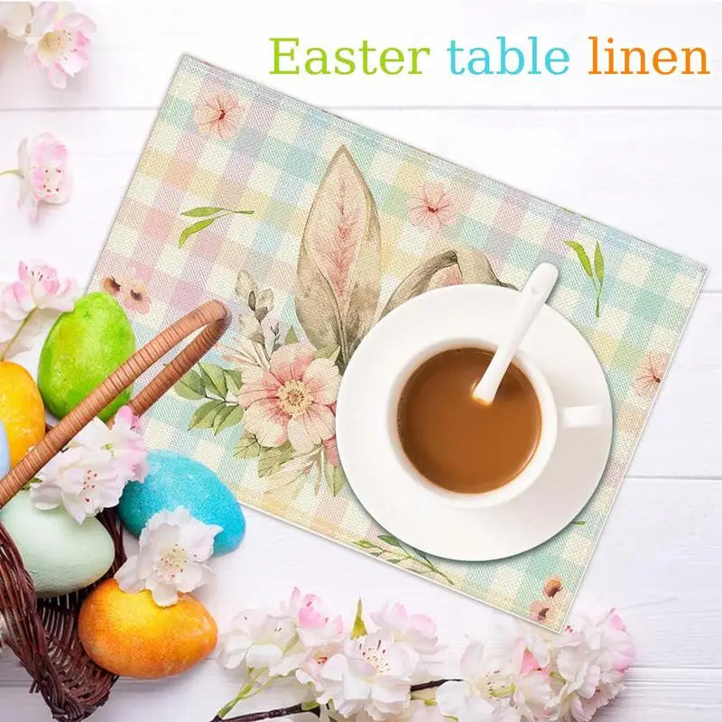 Easter Rabbit placemat Linen Bunny Dining Table Non-Slip Cloth Placemat Spring Holiday Happy Easter Decoration for Home Kitchen