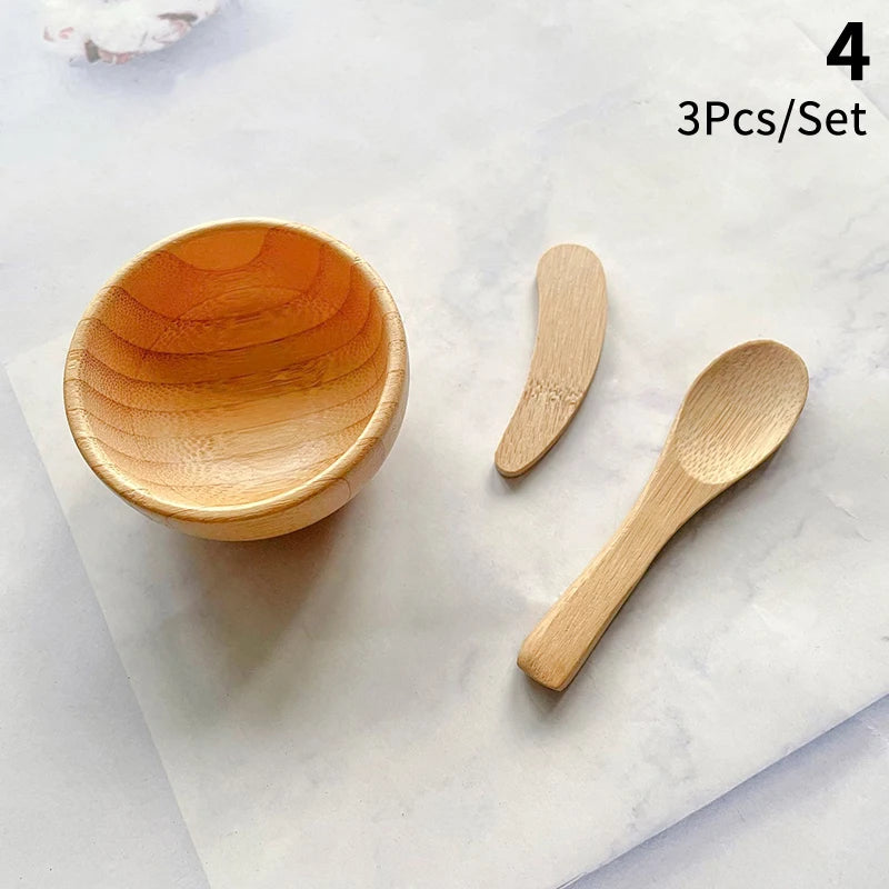 1/2/3pcs Mini Size Bamboo DIY Face Mask Mixing Bowl with Spoon Aromatherapy Bowl Set Massage Oil Face Care Makeup Tool Kits