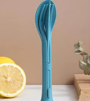 Wheat straw three in one portable children's knife, fork, spoon, family plastic spoon, wheat Western tableware set