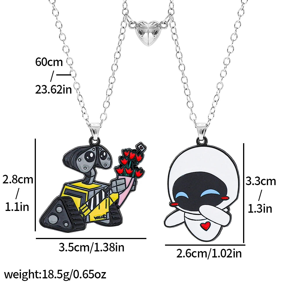 2Pcs Disney Walle & Eve Couple Necklaces Fashion Enamel Jewelry for Men Women Best Friend Pendant Gifts
