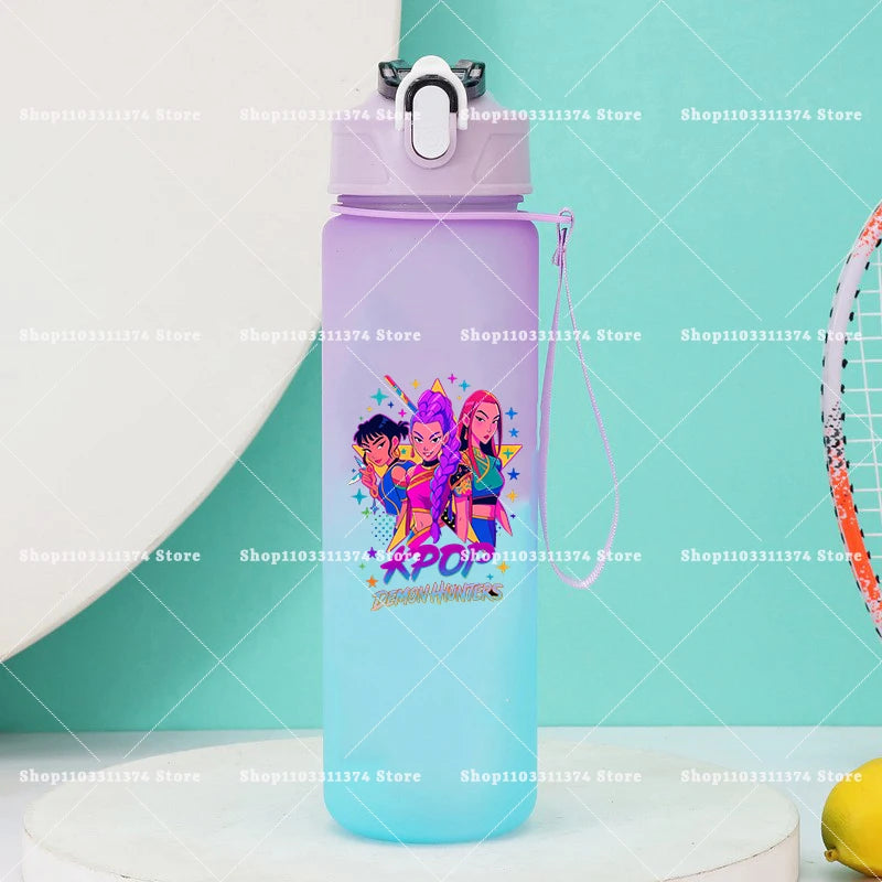 750ml KPop Demon Hunters Girls Boys Outdoor Water Bottles Portable Large Drinking Straw Water Cups Cartoon Sport Office Bottle
