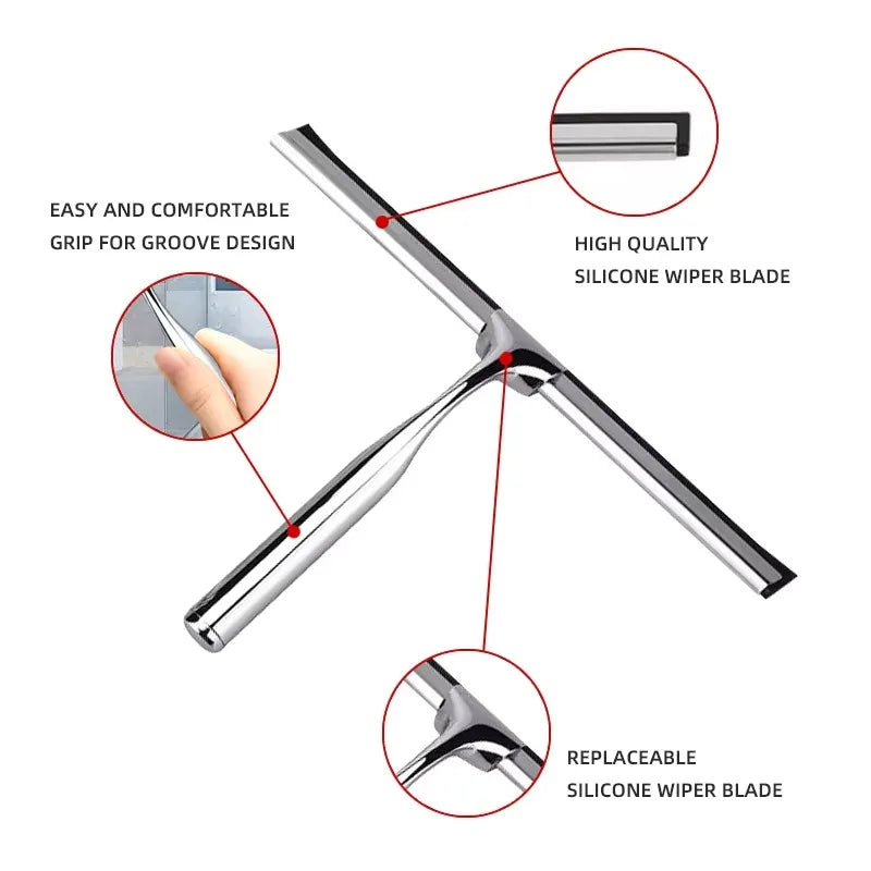 Bathroom shower screen scraper stainless steel wiper with silicone rubber handle car rearview mirror
